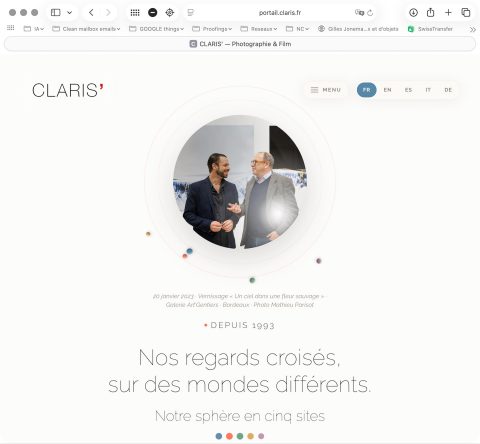 Home page di portail.claris.fr — Home · Due sguardi · Selezione · Monitoraggio dei lavori · Stampa