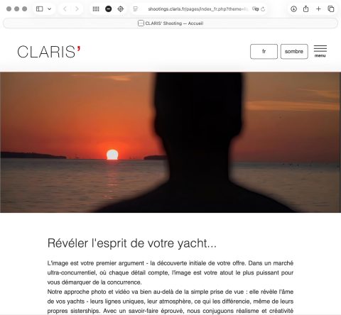 Home page di shootings.claris.fr — Home · Mosaico di immagini · Portfolio clienti & marchi · Copertine di riviste · Libri · Chi siamo? · Perché noi? · Testimonianze · Arte, Estetica e Marketing… · Metodo · Tecnica · FAQ · Contatti e link